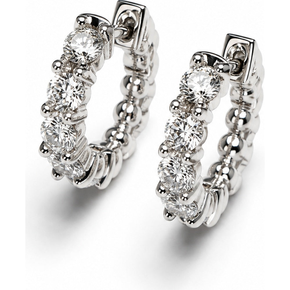 14K White Gold Huggie Earrings with Prong-Set Round Diamonds - 1.55 Carat Total Diamond Weight by Auriventus