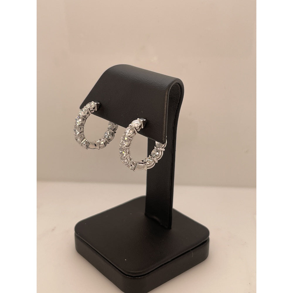 14K White Gold Huggie Earrings with Prong Set Round Lab Diamonds - 6.39 Carats Total Diamond Weight - Covaloro Fine Jewelry