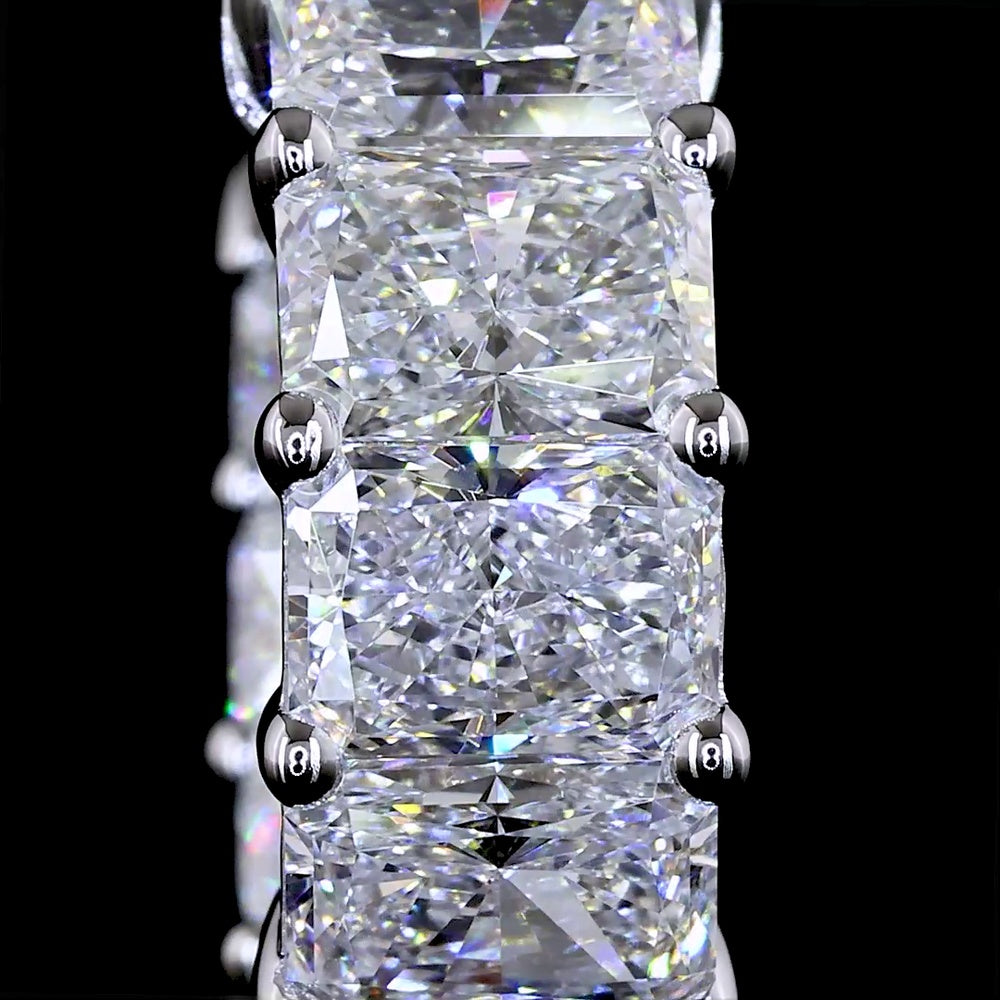 14K White Gold Huggie Earrings with Radiant Cut Lab Diamonds - 4.88 Carats Total Diamond Weight - Covaloro Fine Jewelry