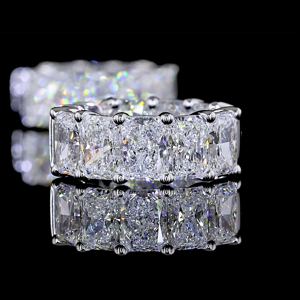 14K White Gold Huggie Earrings with Radiant Cut Lab Diamonds - 4.88 Carats Total Diamond Weight - Covaloro Fine Jewelry