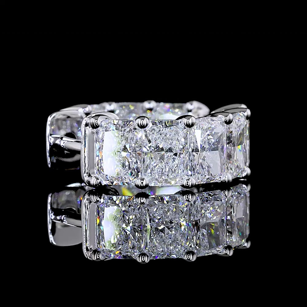 14K White Gold Huggie Earrings with Radiant Cut Lab Diamonds - 4.88 Carats Total Diamond Weight - Covaloro Fine Jewelry