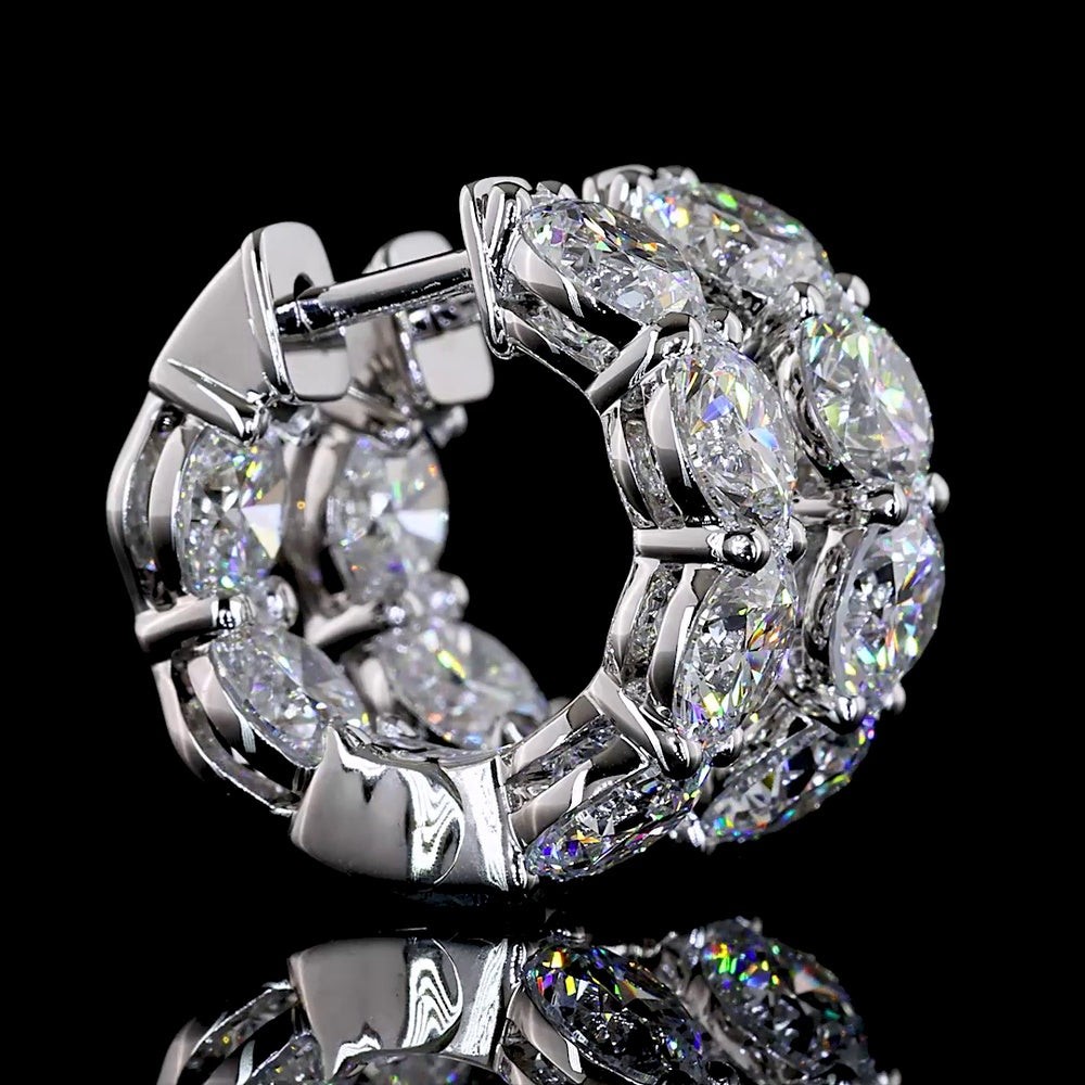 14K White Gold Huggie Earrings with Round Brilliant Cut Lab Diamonds - 5.17 Carat Total Weight, E-F VS1 Clarity - Covaloro Fine Jewelry