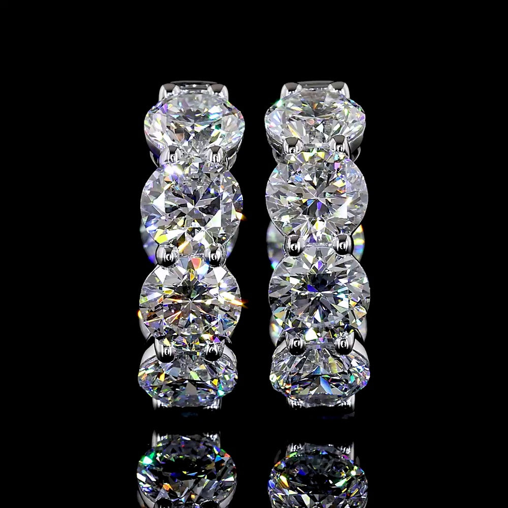 14K White Gold Huggie Earrings with Round Brilliant Cut Lab Diamonds - 5.17 Carat Total Weight, E-F VS1 Clarity - Covaloro Fine Jewelry