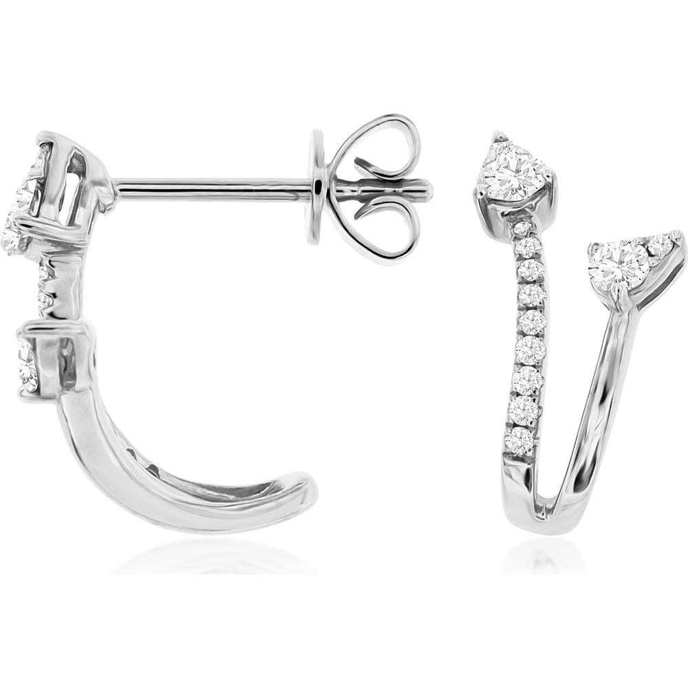 14K White Gold Huggie Earrings with Round Cut Diamonds - 0.36 Carat Total Diamond Weight - Royal Jewelry