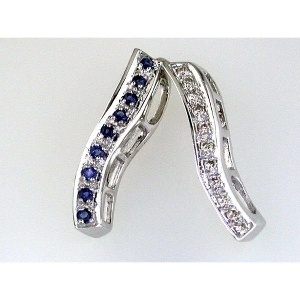 14K White Gold Huggie Earrings with Round Sapphires and Round Diamonds - 0.18 Carat Total Sapphire Weight and 0.11 Carat Total Diamond Weight - Royal Jewelry