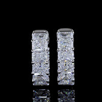 14K White Gold Huggie Earrings with Shared Prong Set Radiant Cut Lab Diamonds - 2.99 Carats Total Diamond Weight - Covaloro Fine Jewelry