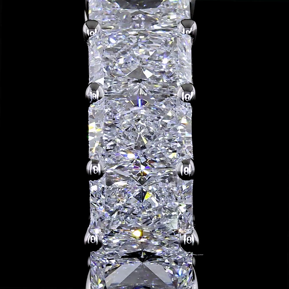14K White Gold Huggie Earrings with Shared Prong Set Radiant Cut Lab Diamonds - 2.99 Carats Total Diamond Weight - Covaloro Fine Jewelry