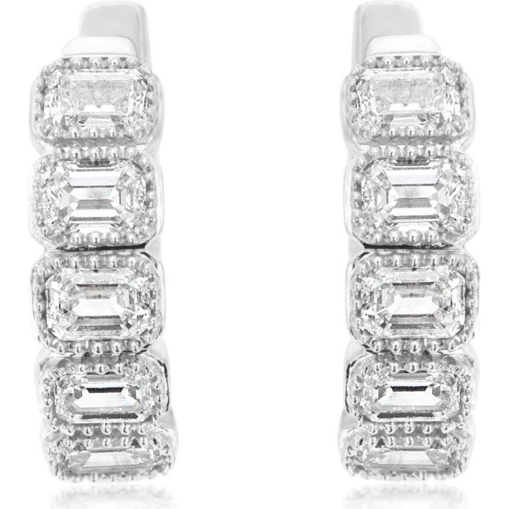 14K White Gold Huggie Earrings with Six Emerald-Cut Diamonds - 1.08 Carats Total Diamond Weight
