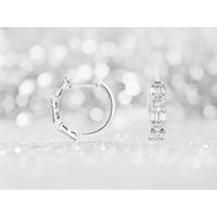 14K White Gold Huggie Hoop Earrings with Alternating Baguette and Round Diamonds - 0.52 Carat Total Diamond Weight - Royal Jewelry