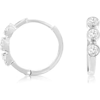 14K White Gold Huggie Hoop Earrings with Bezel-Set Round Diamonds - 0.32 Carat Total Diamond Weight - Royal Jewelry
