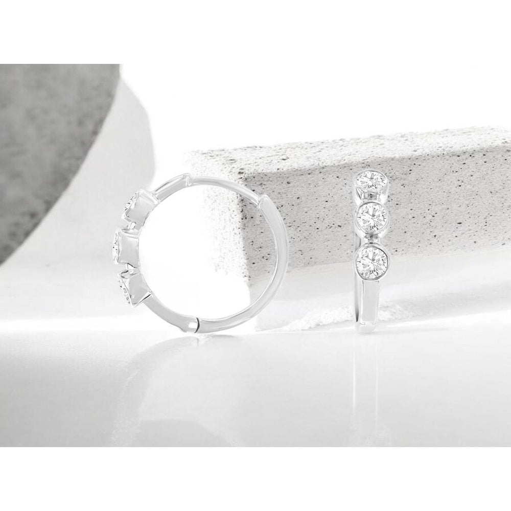 14K White Gold Huggie Hoop Earrings with Bezel-Set Round Diamonds - 0.32 Carat Total Diamond Weight - Royal Jewelry