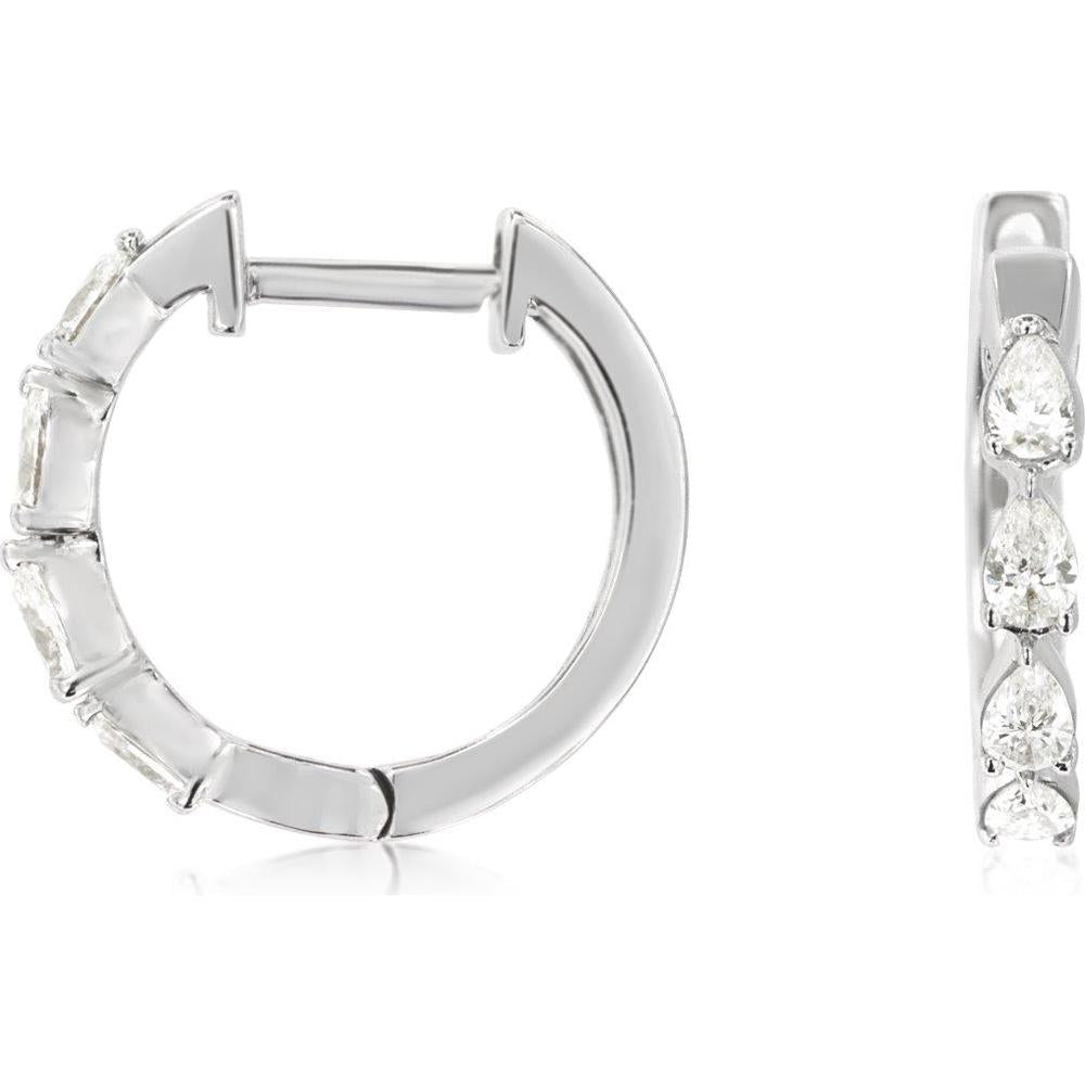 14K White Gold Huggie Hoop Earrings with Graduating Diamonds - 0.50 Carat Total Diamond Weight - Royal Jewelry