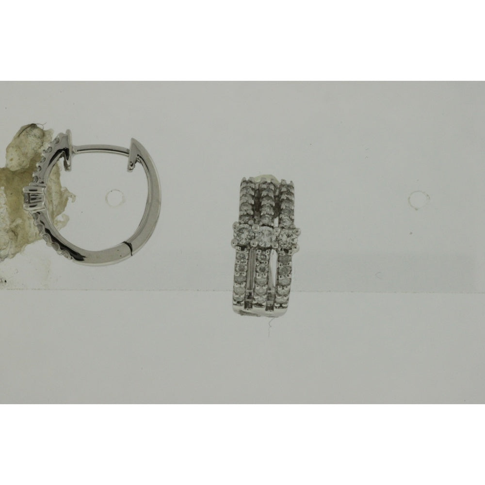 14K White Gold Huggie Hoop Earrings with Prong-Set Round Brilliant Diamonds - 0.62 Carat Total Diamond Weight - Royal Jewelry