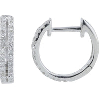 14K White Gold Huggie Hoop Earrings with Prong-Set Round Diamonds - 0.25 Carat Total Diamond Weight