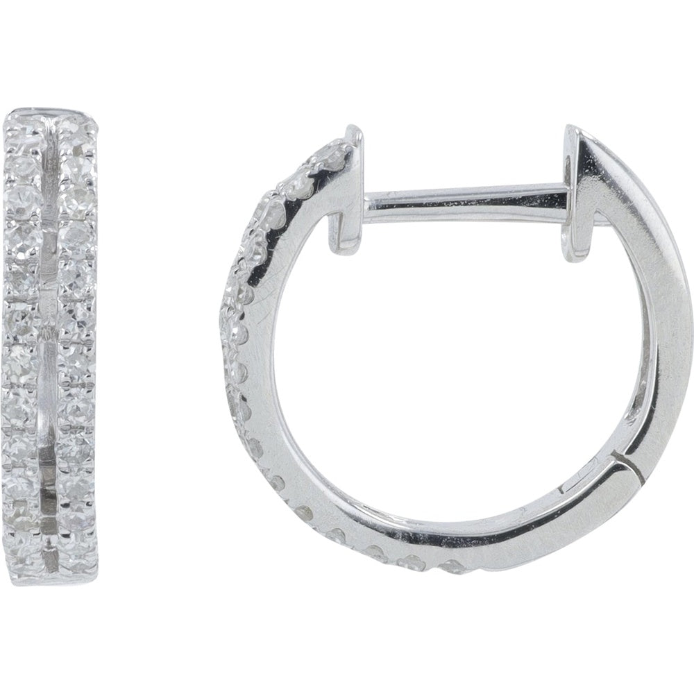 14K White Gold Huggie Hoop Earrings with Prong-Set Round Diamonds - 0.25 Carat Total Diamond Weight