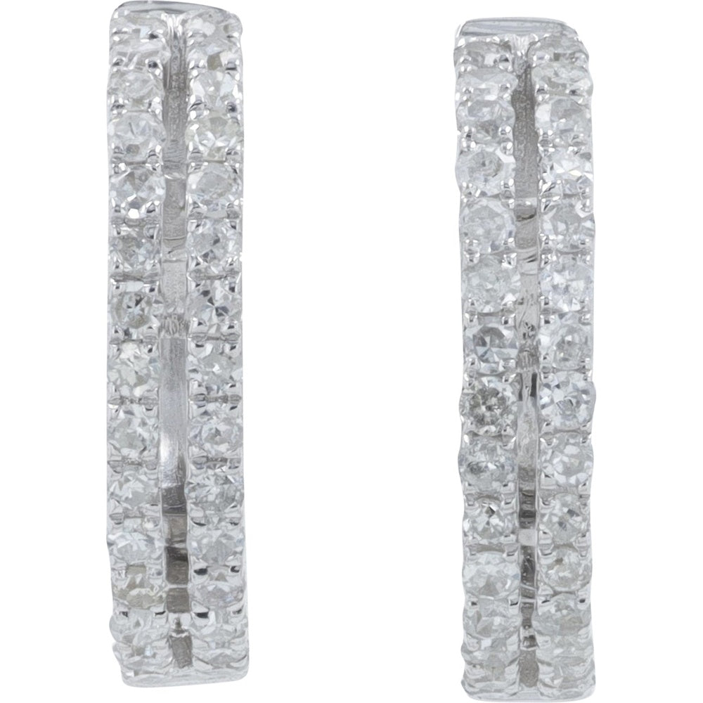 14K White Gold Huggie Hoop Earrings with Prong-Set Round Diamonds - 0.25 Carat Total Diamond Weight