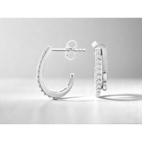 14K White Gold Huggie Hoop Earrings with Prong-Set Round Diamonds - 0.40 Carat Total Diamond Weight - Royal Jewelry