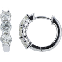 14K White Gold Huggie Hoop Earrings with Prong-Set Round Diamonds - 1.10 Carat Total Diamond Weight