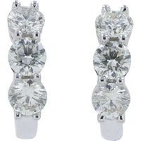 14K White Gold Huggie Hoop Earrings with Prong-Set Round Diamonds - 1.10 Carat Total Diamond Weight