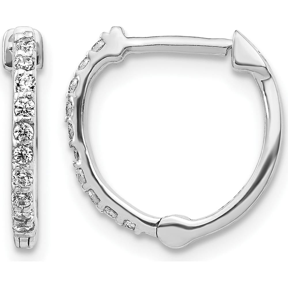 14K White Gold Huggie Hoop Earrings with Round Diamonds - 0.01 Carat Total Diamond Weight by Monteluci Fine Jewelry