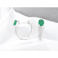 14K White Gold Huggie Hoop Earrings with Round Emeralds and Diamond Accents – 0.70 Carat Total Emerald Weight, 0.17 Carat Total Diamond Weight - Royal Jewelry