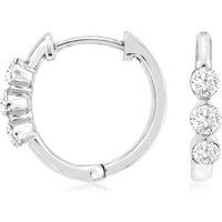 14K White Gold Huggie Hoop Earrings with Shared-Prong Set Round Diamonds - 0.25 Carat Total Diamond Weight - Royal Jewelry