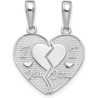 14K White Gold I LOVE YOU Break-Apart Heart Charm with Rhodium Plating by Oro Pregiato