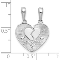 14K White Gold I LOVE YOU Break-Apart Heart Charm with Rhodium Plating by Oro Pregiato