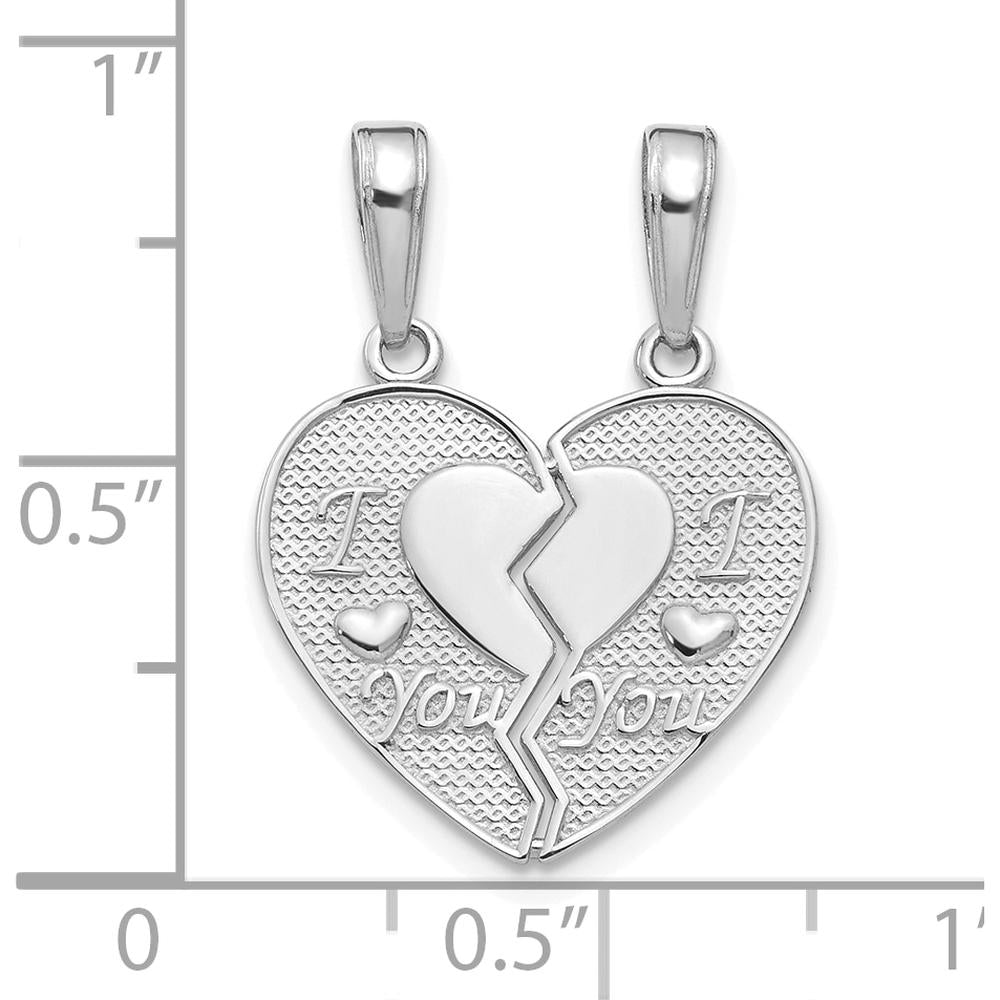 14K White Gold I LOVE YOU Break-Apart Heart Charm with Rhodium Plating by Oro Pregiato
