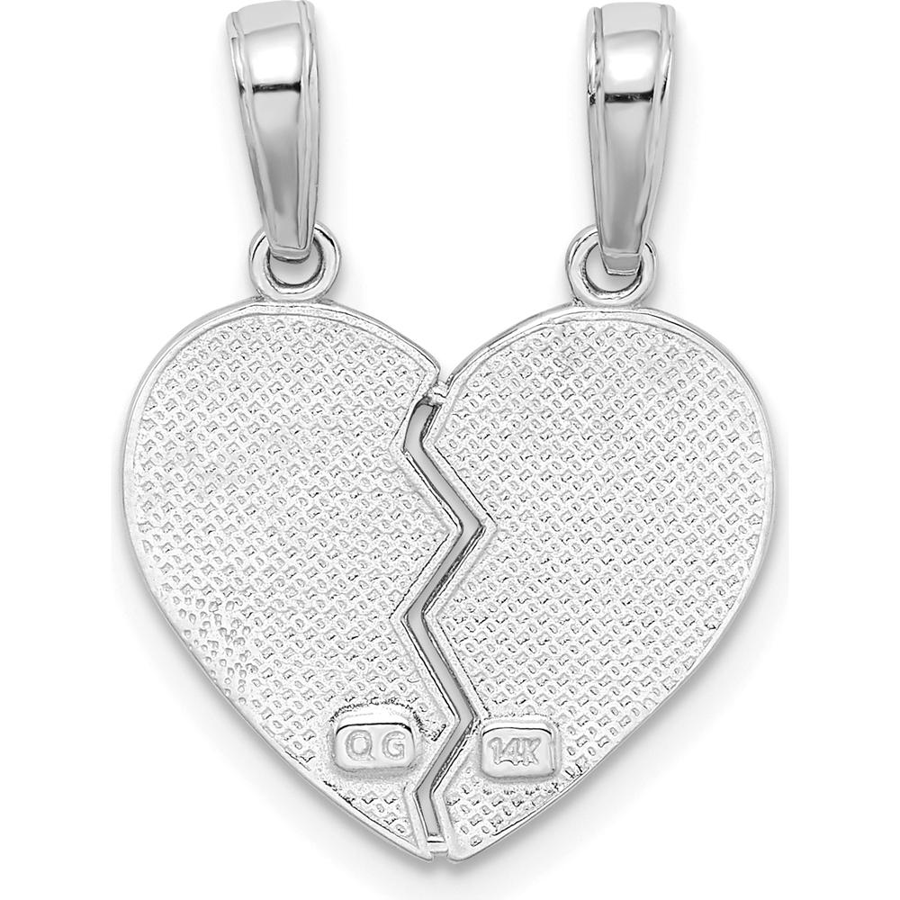 14K White Gold I LOVE YOU Break-Apart Heart Charm with Rhodium Plating by Oro Pregiato