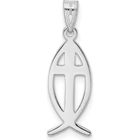 14K White Gold Ichthus Fish Cross Pendant with Rhodium Plating - 26mm Length, 9mm Width by Oro Pregiato