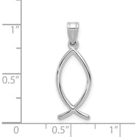 14K White Gold Ichthus Fish Pendant with Rhodium Plating - 26mm Length by Oro Pregiato