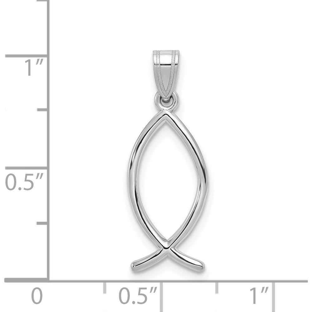 14K White Gold Ichthus Fish Pendant with Rhodium Plating - 26mm Length by Oro Pregiato