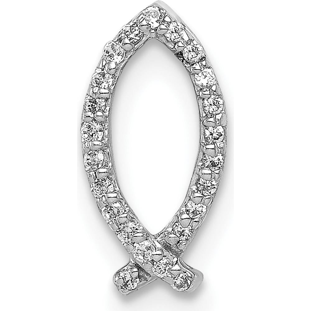 14K White Gold Ichthus Fish Pendant with Round Diamonds - 1/15 Carat Total Diamond Weight by Monteluci Fine Jewelry