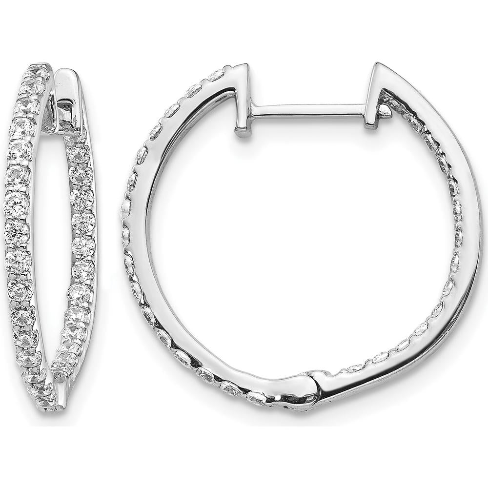 14K White Gold In & Out Hinged Hoop Earrings with Round Natural Diamonds - 0.027 Carat Total Diamond Weight by Monteluci Fine Jewelry