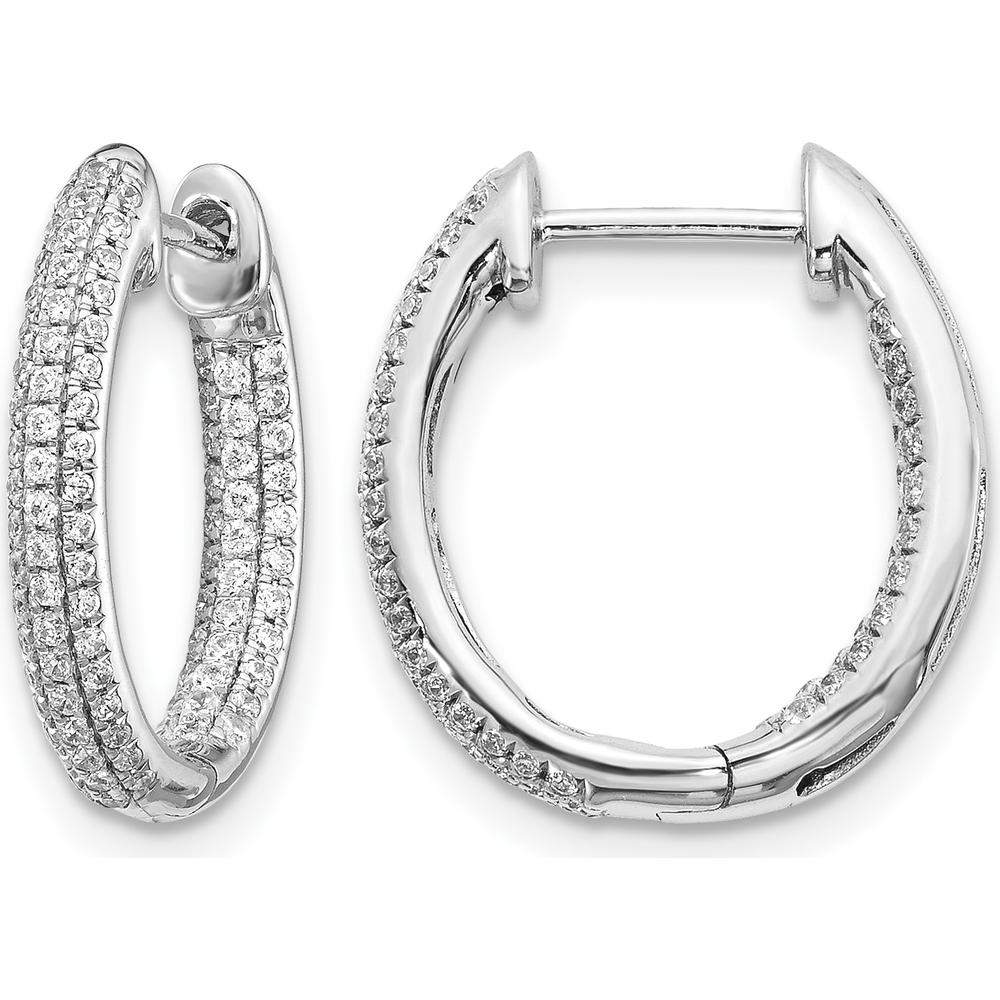 14K White Gold In & Out Hoop Earrings with 0.007 Carat Round Diamonds - Women's Fine Jewelry by Monteluci Fine Jewelry
