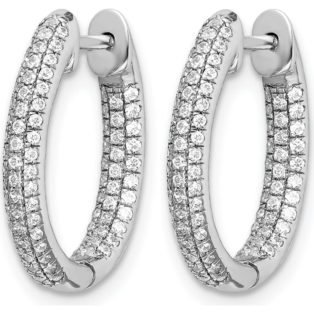 14K White Gold In & Out Hoop Earrings with 0.007 Carat Round Diamonds - Women's Fine Jewelry by Monteluci Fine Jewelry