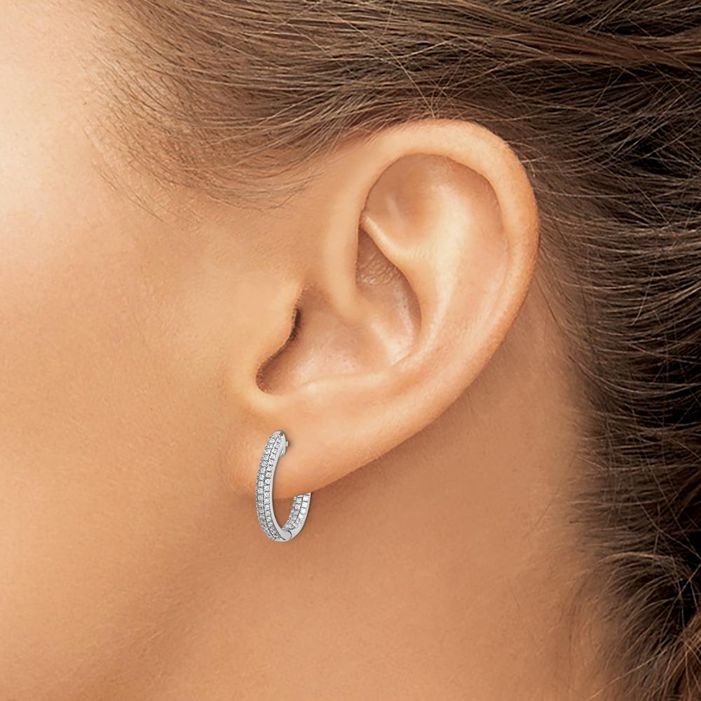 14K White Gold In & Out Hoop Earrings with 0.007 Carat Round Diamonds - Women's Fine Jewelry by Monteluci Fine Jewelry