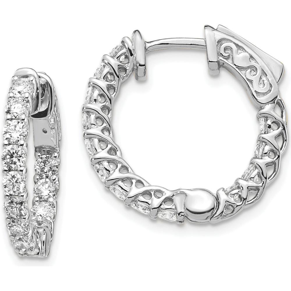 14K White Gold In & Out Hoop Earrings with 26 Round Prong Set Diamonds - 1.30 Carat Total Diamond Weight by Monteluci Fine Jewelry