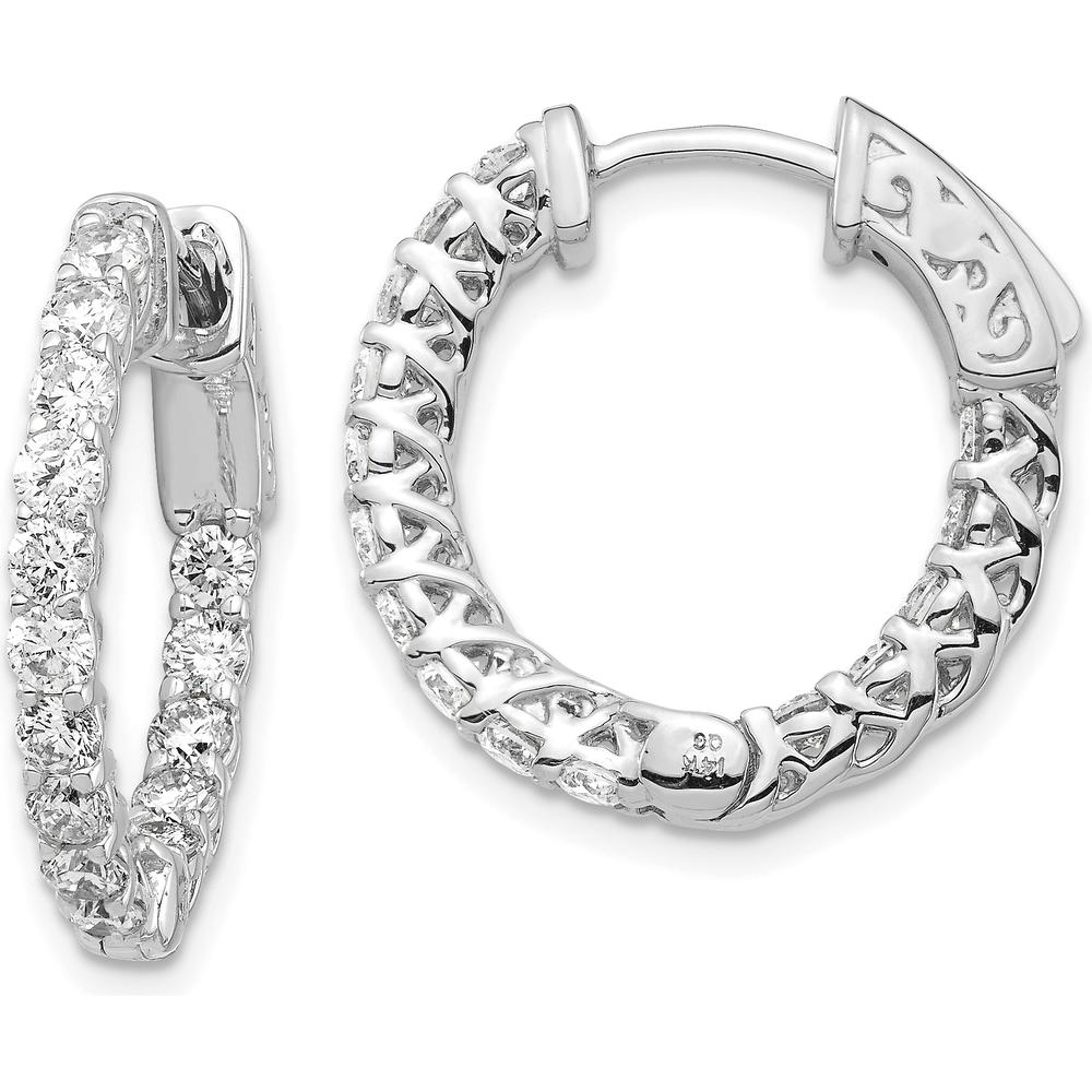 14K White Gold In & Out Hoop Earrings with 30 Prong-Set Round Diamonds - 2.30 Carat Total Diamond Weight by Monteluci Fine Jewelry