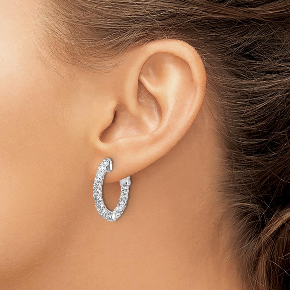 14K White Gold In & Out Hoop Earrings with 30 Prong-Set Round Diamonds - 2.30 Carat Total Diamond Weight by Monteluci Fine Jewelry