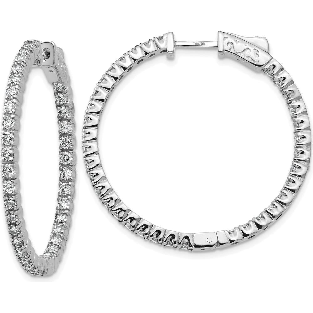 14K White Gold In-and-Out Hoop Earrings with 70 Round Faceted Diamonds - 0.028 Carat Total Diamond Weight by Monteluci Fine Jewelry