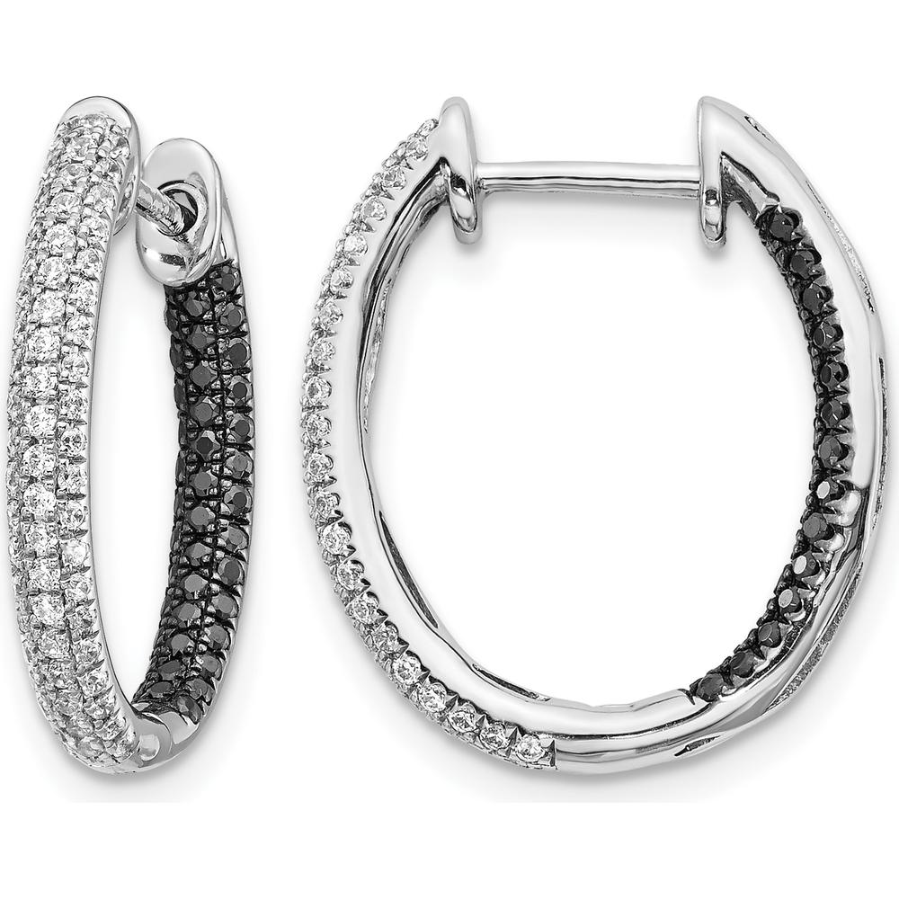 14K White Gold In & Out Hoop Earrings with Black and White Diamonds - 0.72 Carat Total Diamond Weight by Monteluci Fine Jewelry
