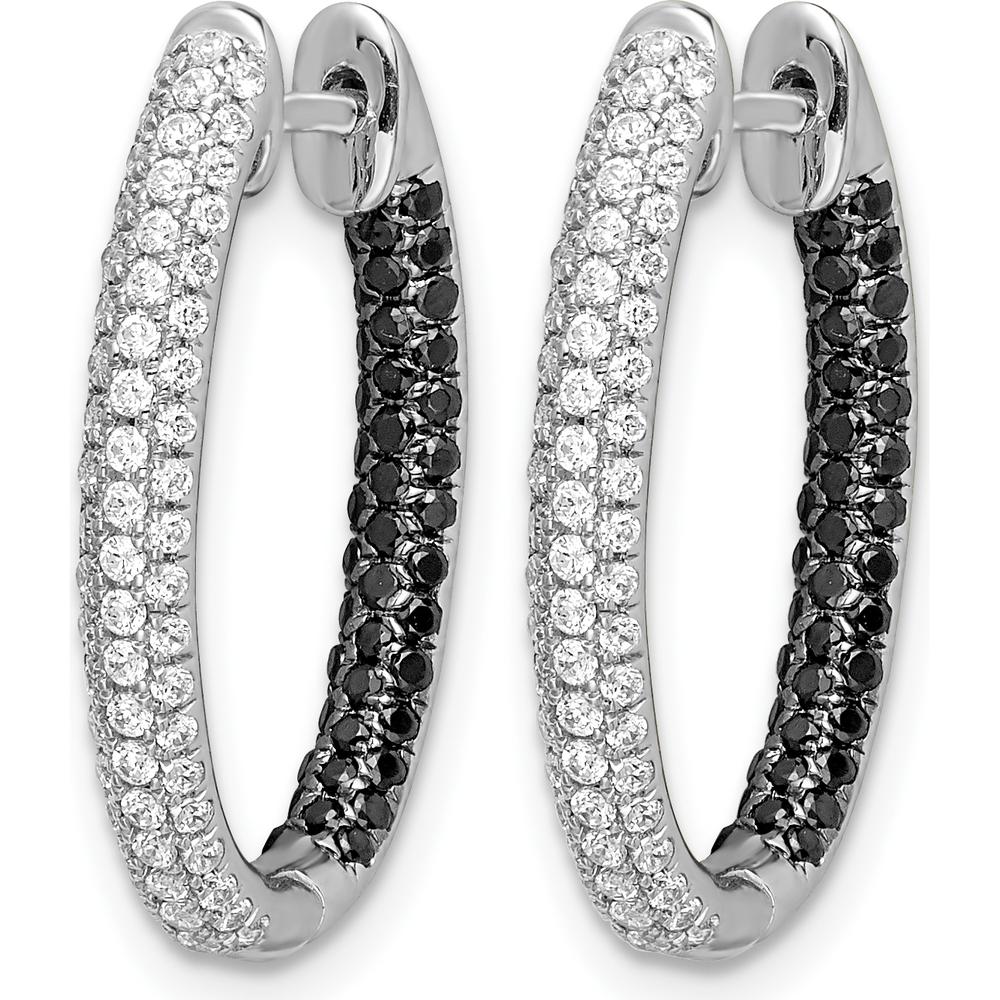 14K White Gold In & Out Hoop Earrings with Black and White Diamonds - 0.72 Carat Total Diamond Weight by Monteluci Fine Jewelry