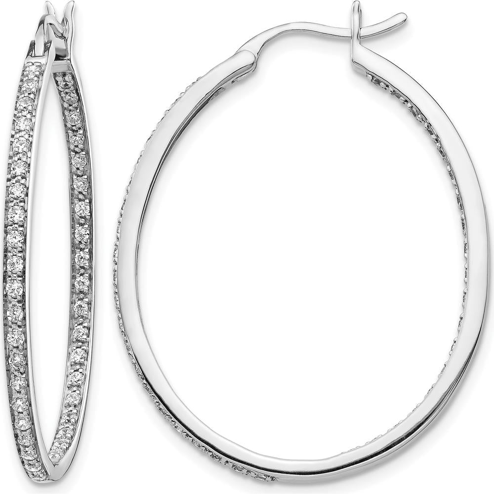 14K White Gold In & Out Hoop Earrings with Natural Round Diamonds - 0.018 Carat Total Diamond Weight by Monteluci Fine Jewelry