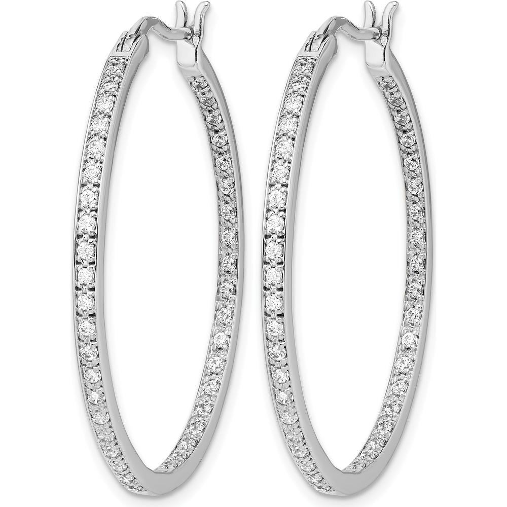 14K White Gold In & Out Hoop Earrings with Natural Round Diamonds - 0.018 Carat Total Diamond Weight by Monteluci Fine Jewelry