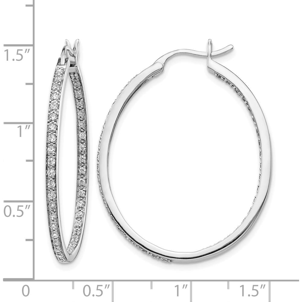 14K White Gold In & Out Hoop Earrings with Natural Round Diamonds - 0.018 Carat Total Diamond Weight by Monteluci Fine Jewelry