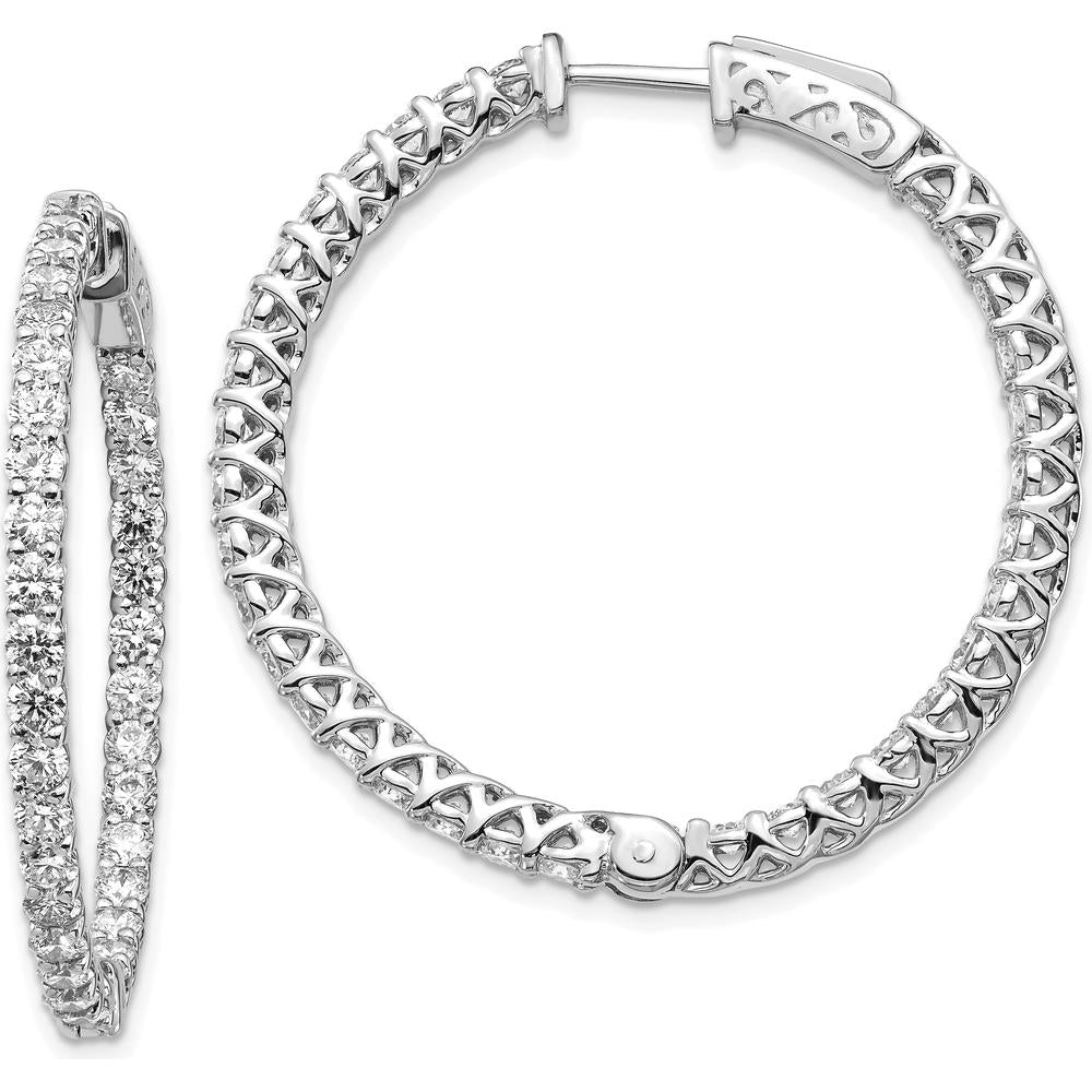 14K White Gold In & Out Hoop Earrings with Prong Set Round Stones - 70 Stones Total by Monteluci Fine Jewelry