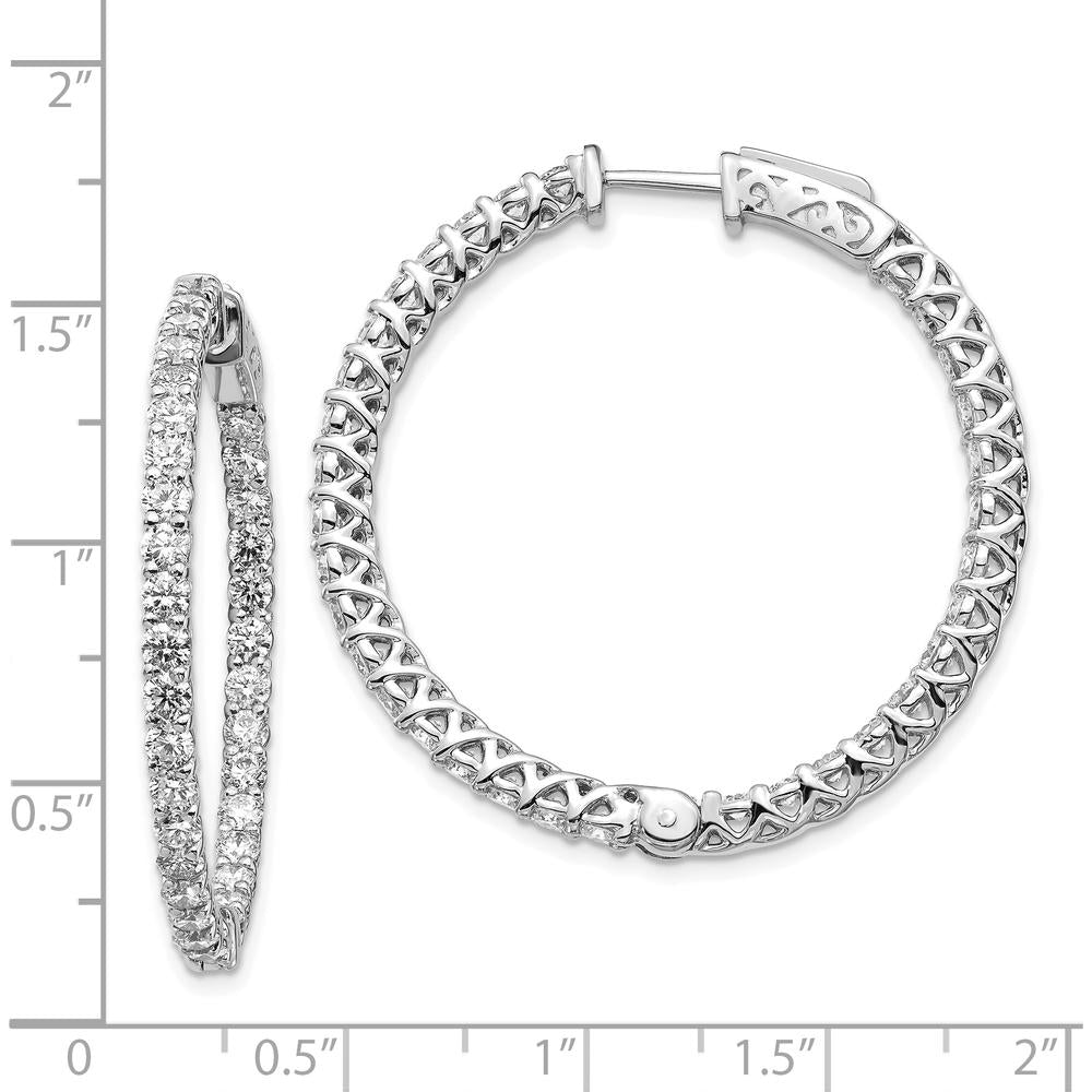 14K White Gold In & Out Hoop Earrings with Prong Set Round Stones - 70 Stones Total by Monteluci Fine Jewelry