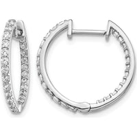 14K White Gold In and Out Hoop Earrings with Round Diamonds - 0.03 Carat Total Diamond Weight by Monteluci Fine Jewelry